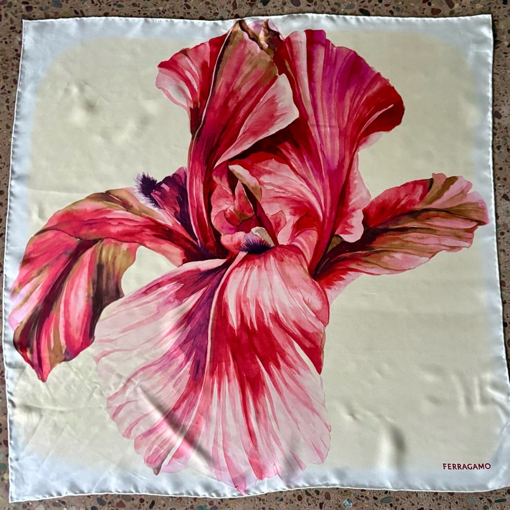 Salvatore Ferragamo Iris Pink and Cream Silk Scarf